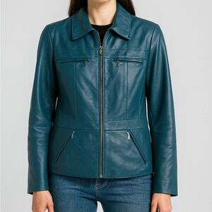 Like new! Alfani Teal Soft Leather Jacket Medium. Very stylish!